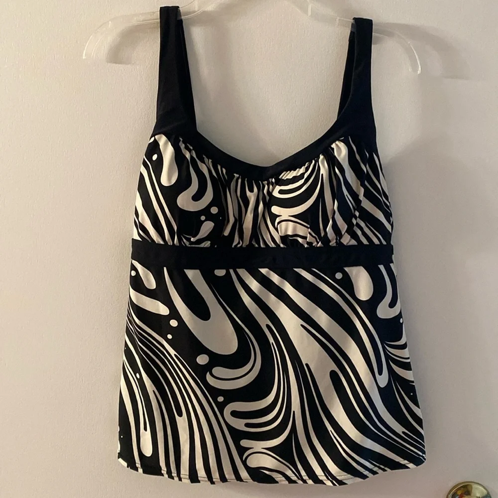Zero Posur Swimwear Black White Tankini Swim Top Size 16